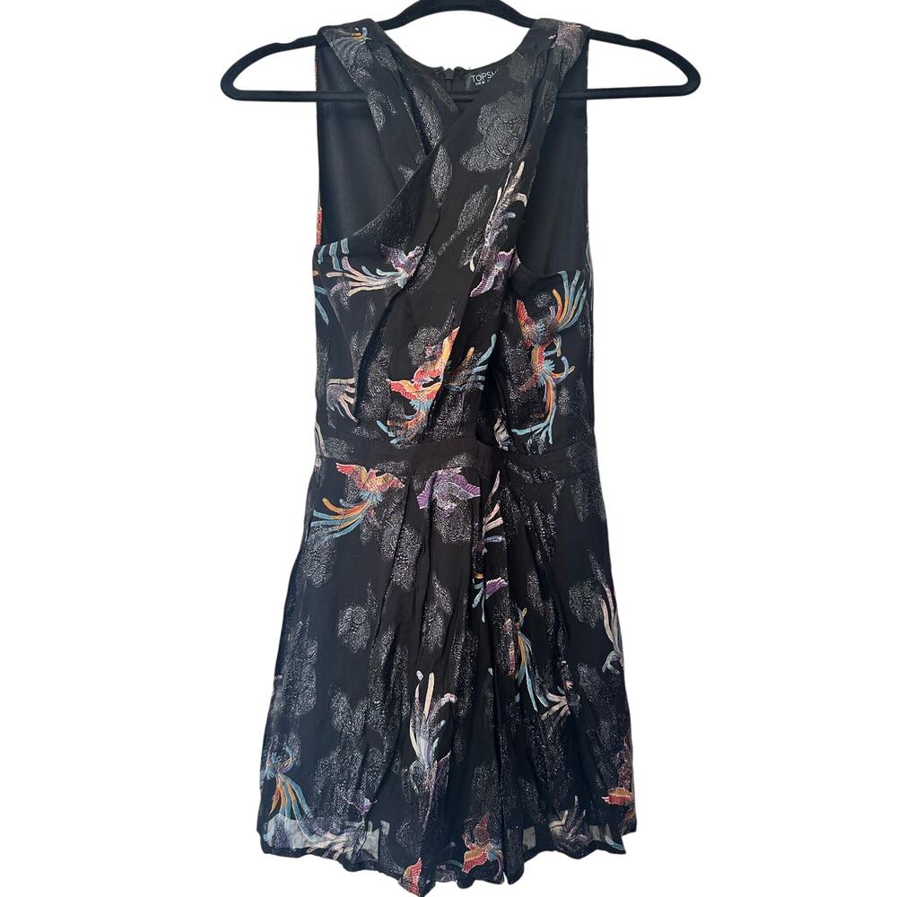 Topshop Dress Size 4 Black Floral Sleeveless Mini Fit & Flare